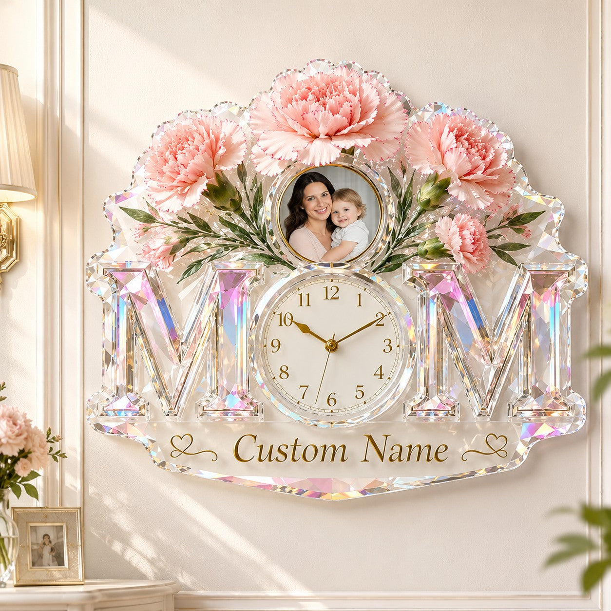 Mom photo Custom Name Wall Clock — personalized with a custom name