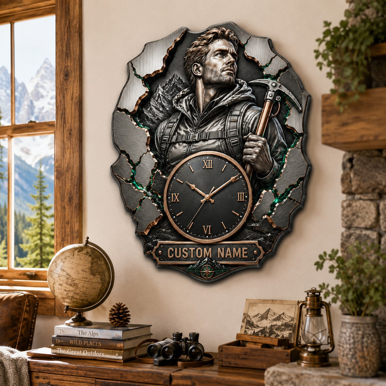 Mountain climber Custom Name Wall Clock — personalized with a custom name