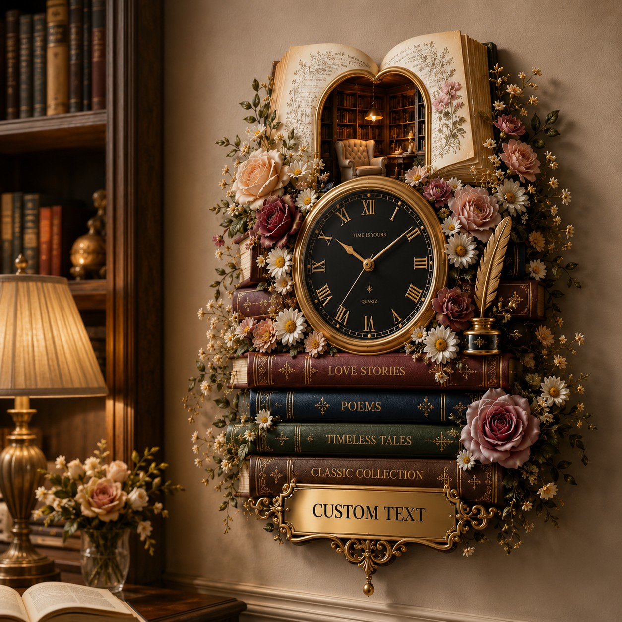 Custom book lover clock — personalized with a custom name