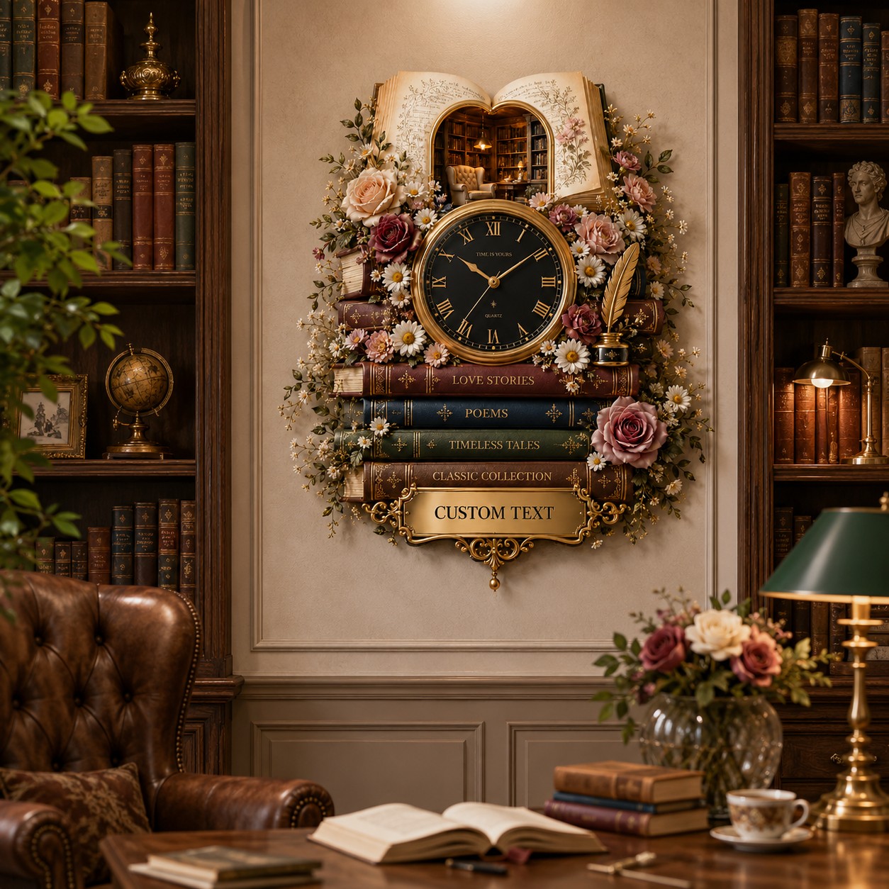 Custom book lover clock — personalized with a custom name