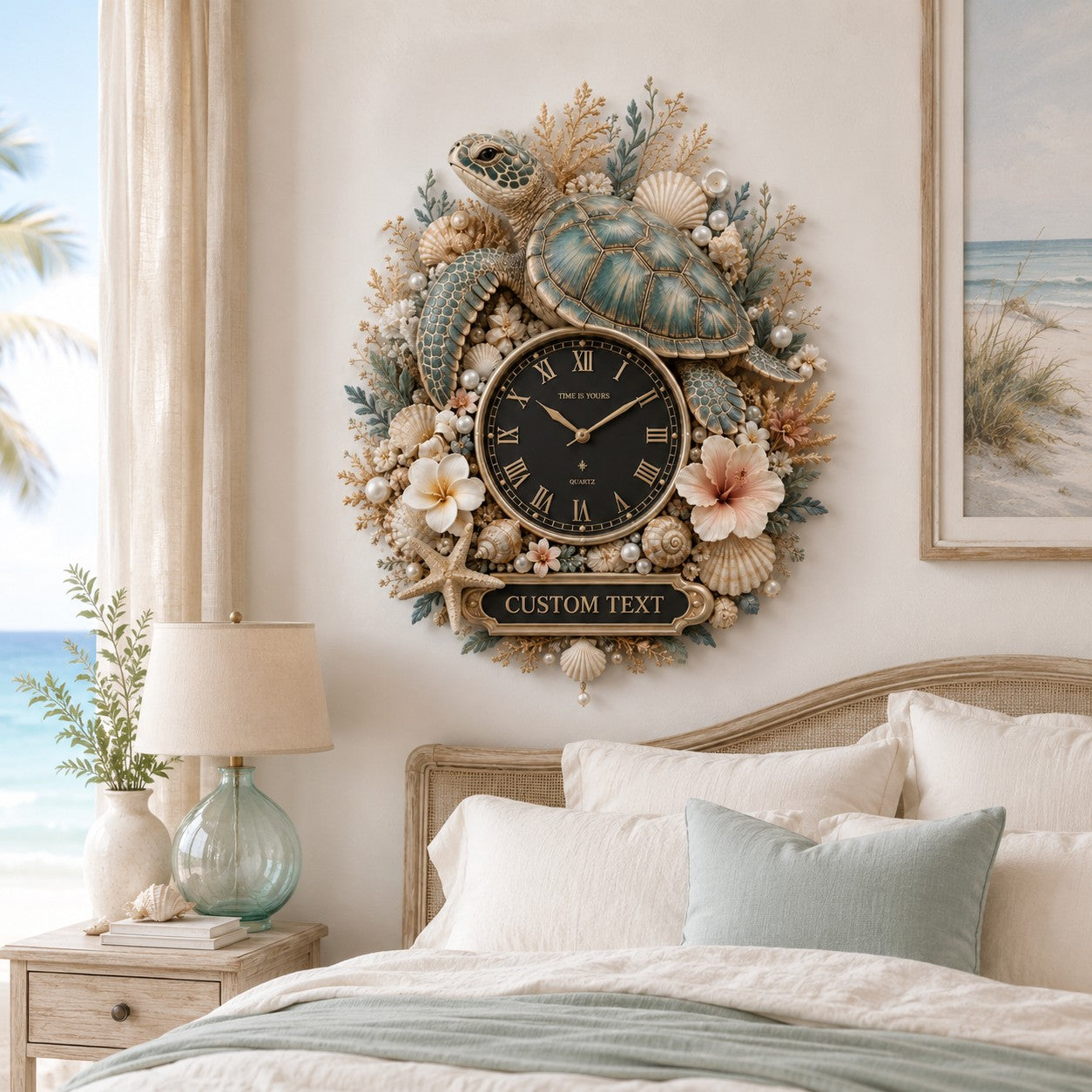 Ocean turtle decor Custom Name Wall Clock — personalized with a custom name