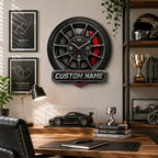 Personalized Performance Wheel and Brake Wall Clock with a custom name set into the design