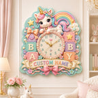 Personalized baby unicorn wall clock — personalized with a custom name