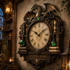 Personalized Wizard Library Dragon Wall Clock with a custom name set into the design