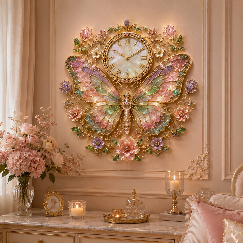Pastel butterfly Custom Name Wall Clock — personalized with a custom name