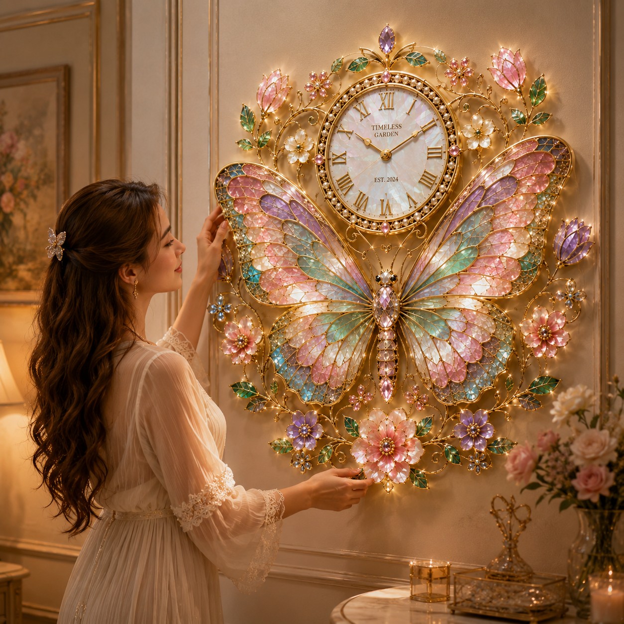 Pastel butterfly Custom Name Wall Clock — personalized with a custom name