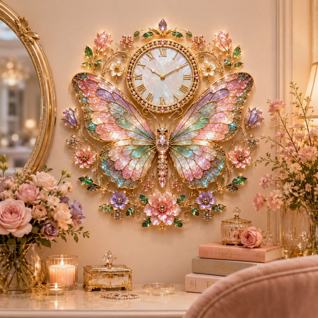 Pastel butterfly Custom Name Wall Clock — personalized with a custom name