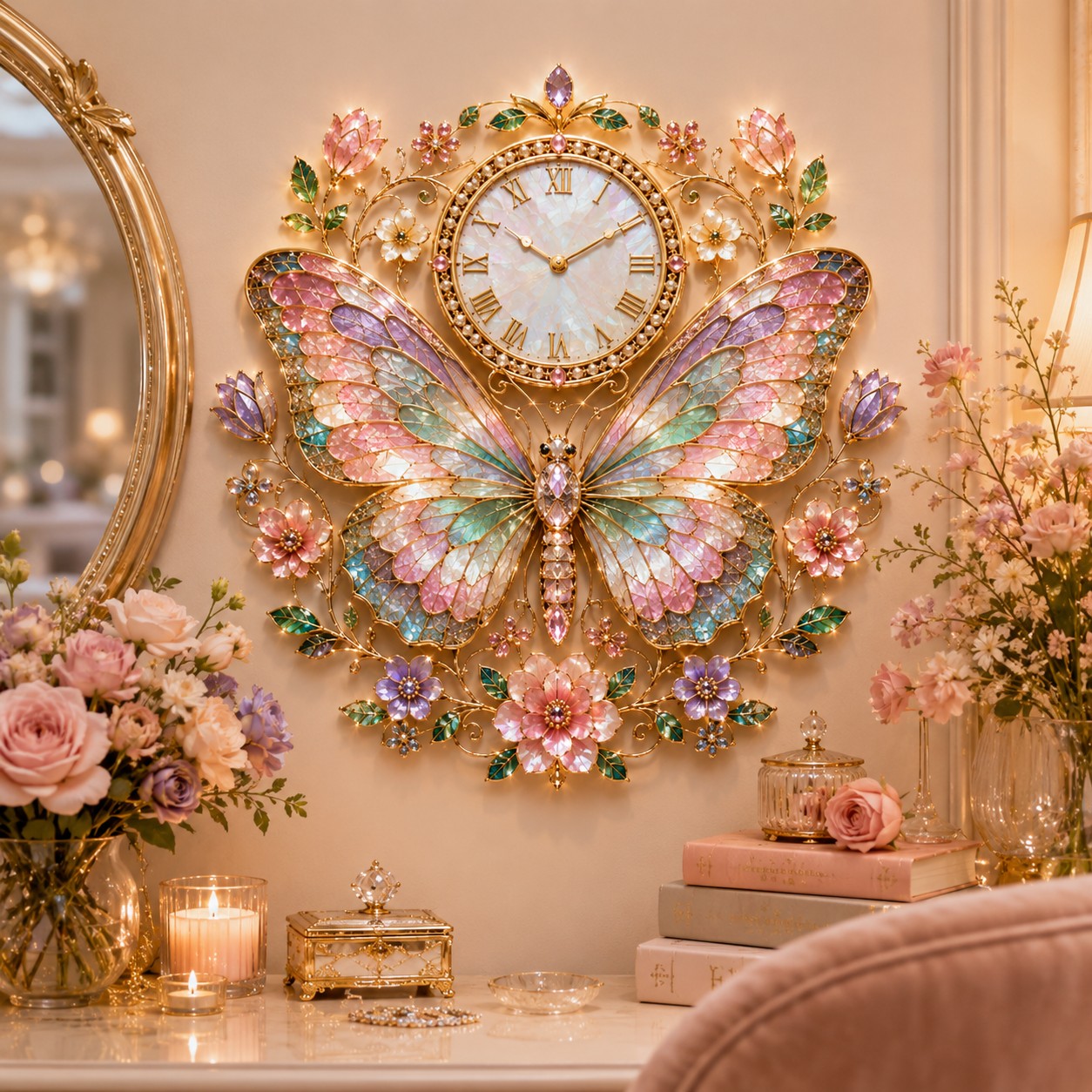 Pastel butterfly Custom Name Wall Clock — personalized with a custom name