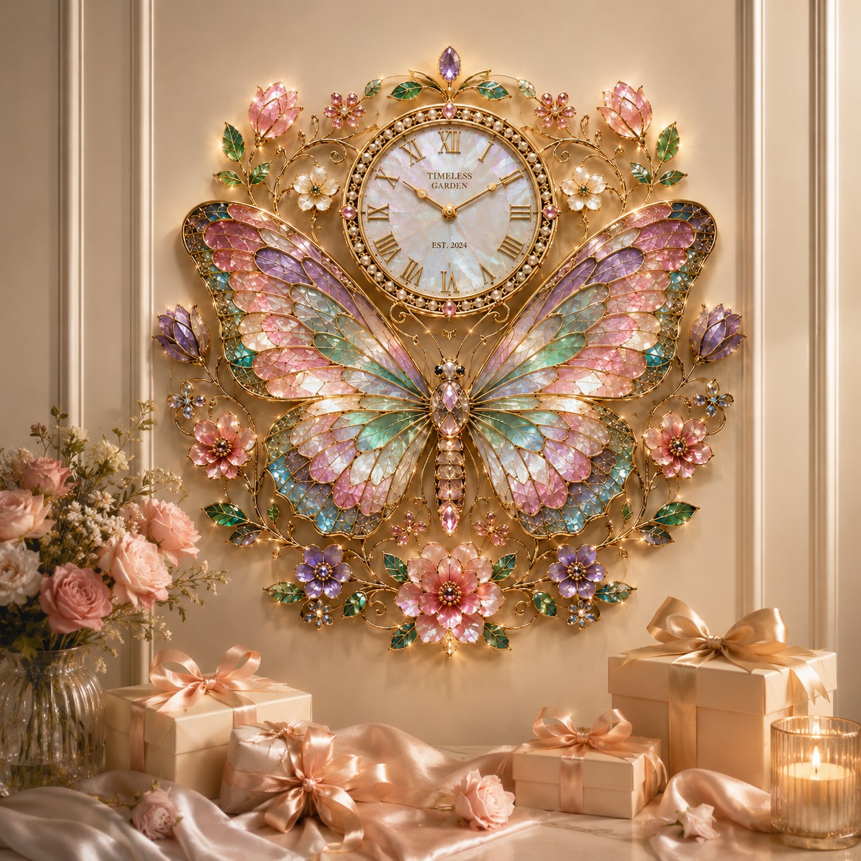 Pastel butterfly Custom Name Wall Clock — personalized with a custom name