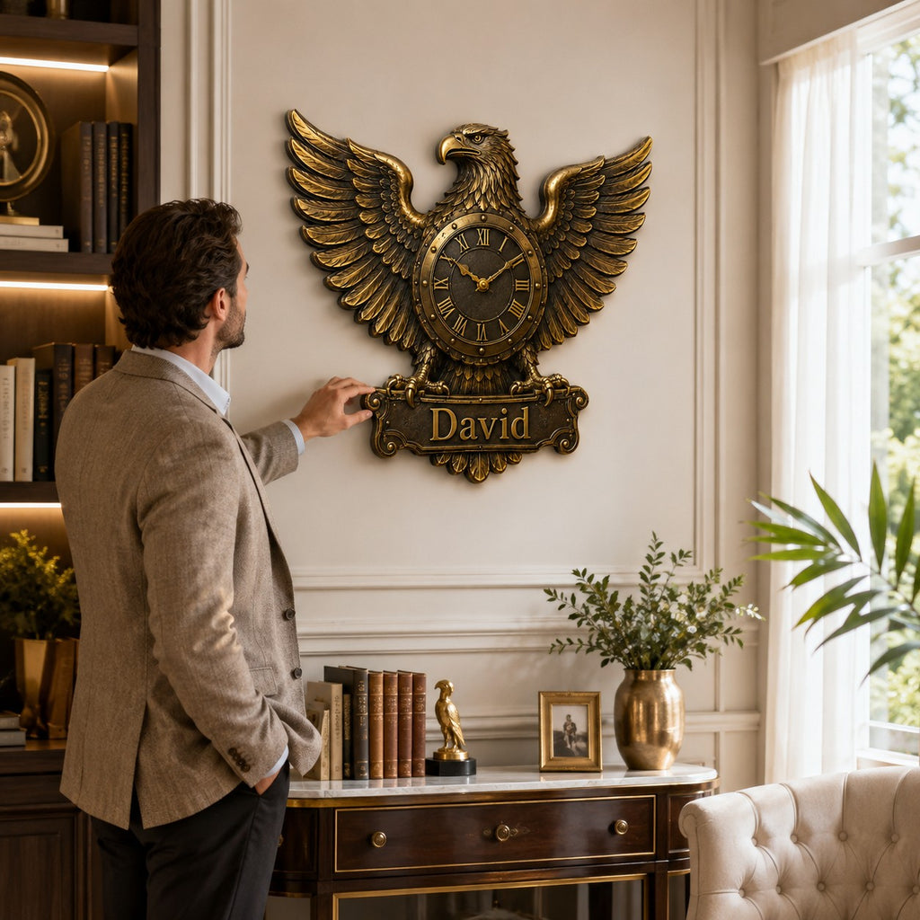Bronze eagle Custom Name Wall Clock — personalized with a custom name