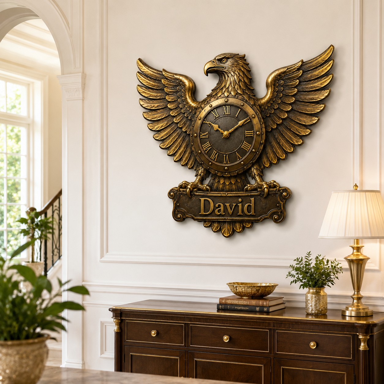Bronze eagle Custom Name Wall Clock — personalized with a custom name