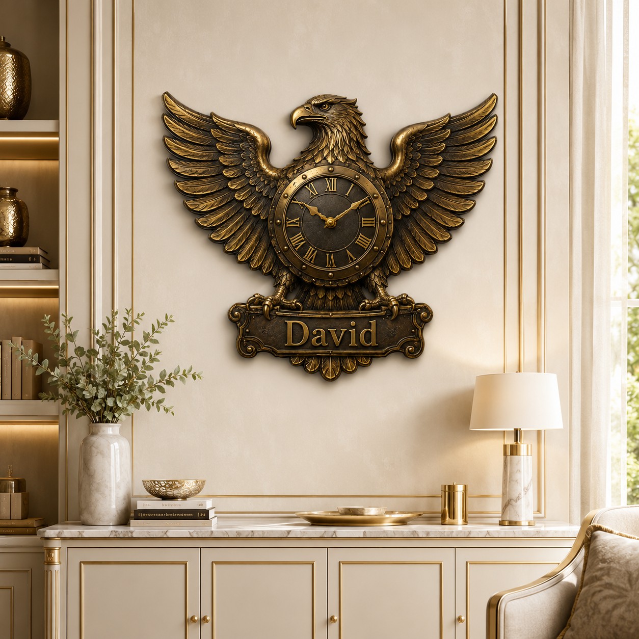 Bronze eagle Custom Name Wall Clock — personalized with a custom name