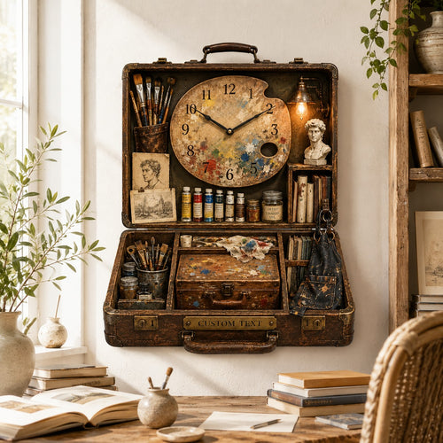 Artist suitcase Custom Name Wall Clock — personalized with a custom name