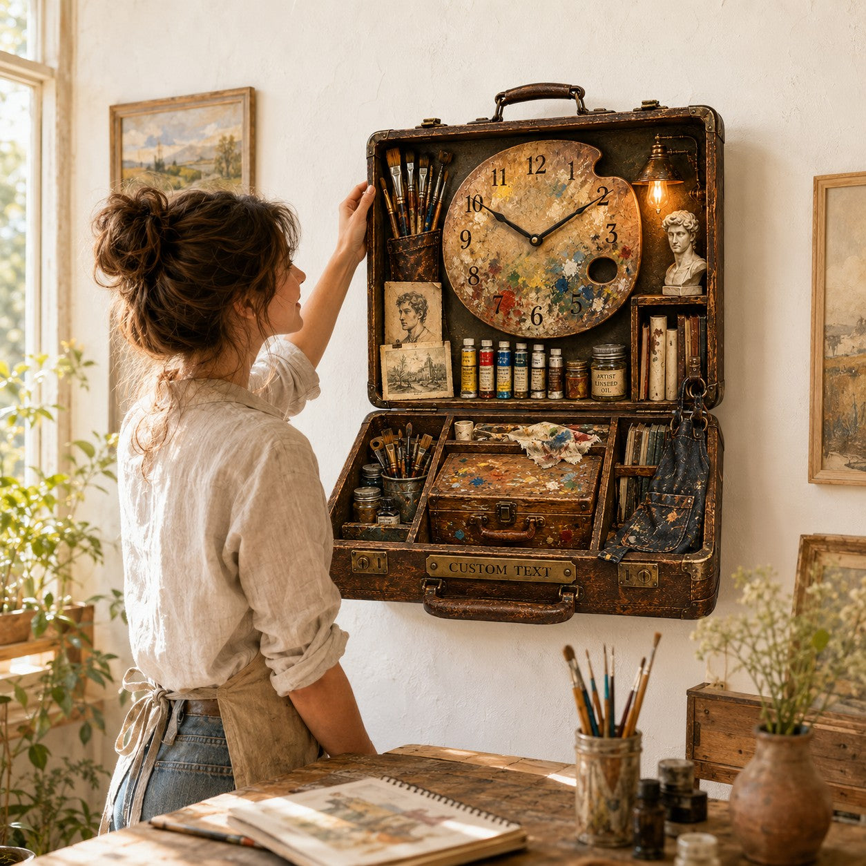 Artist suitcase Custom Name Wall Clock — personalized with a custom name