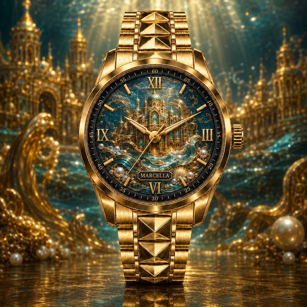 Custom Personalized Golden Pearl Kingdom Watch — personalized with a custom name