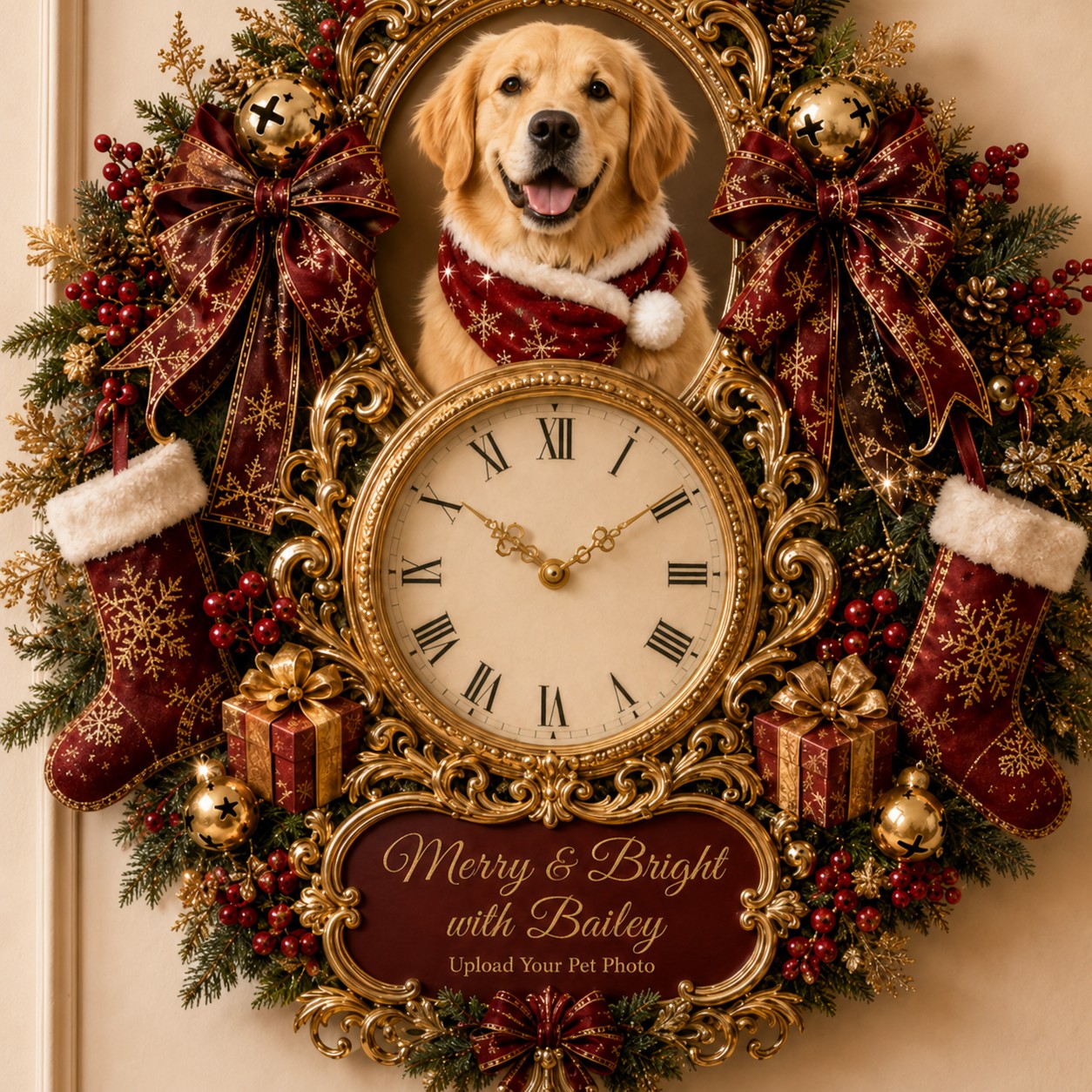 Christmas dog gift Custom Name Wall Clock — personalized with a custom name