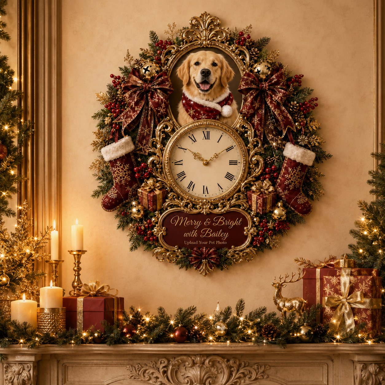 Christmas dog gift Custom Name Wall Clock — personalized with a custom name