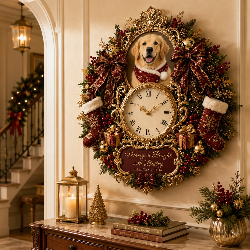 Christmas dog gift Custom Name Wall Clock — personalized with a custom name