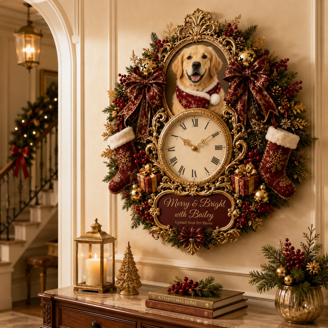 Christmas dog gift Custom Name Wall Clock — personalized with a custom name