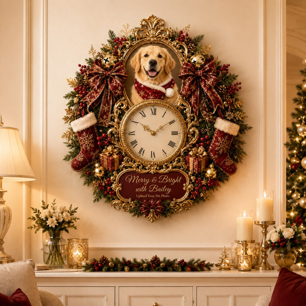 Christmas dog gift Custom Name Wall Clock — personalized with a custom name