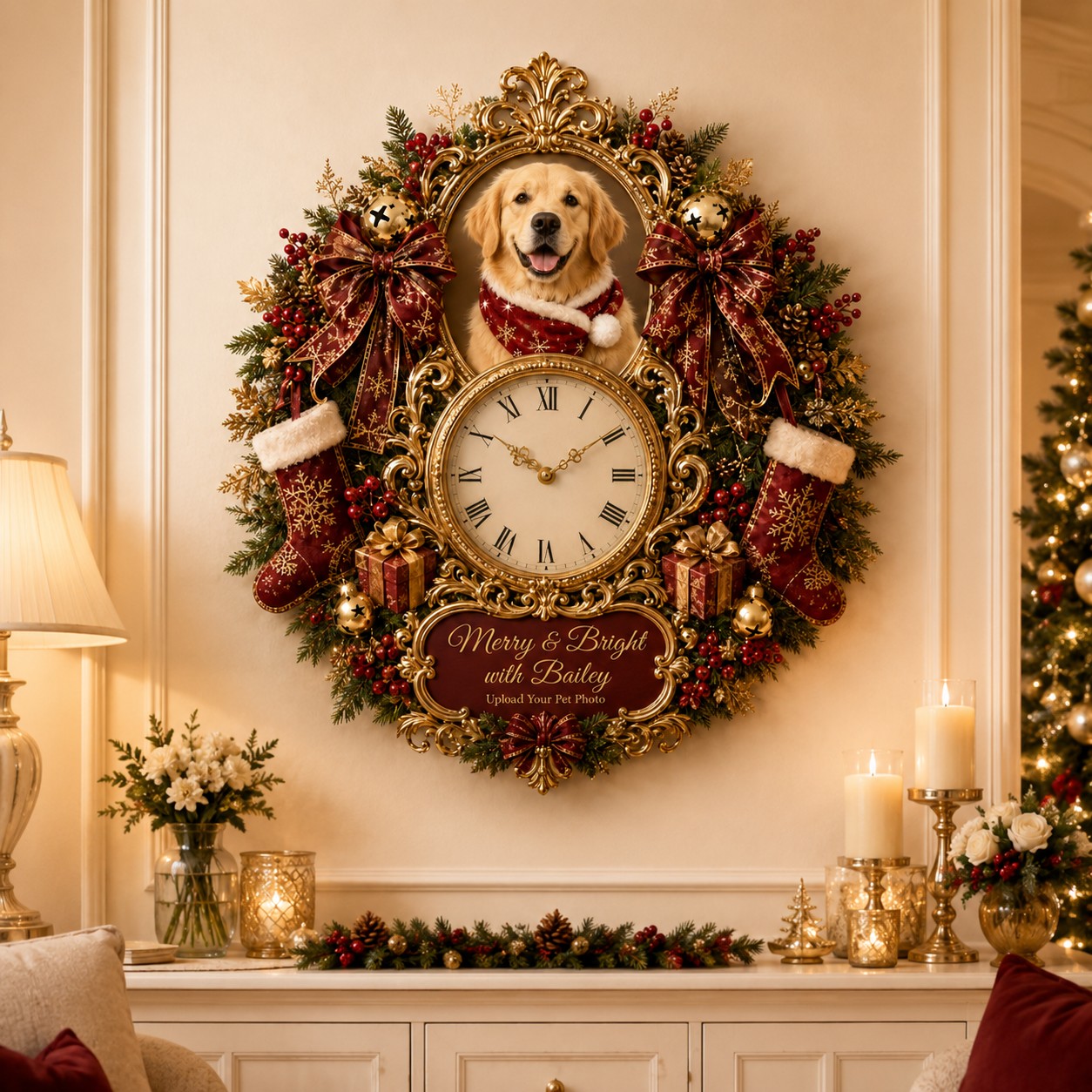 Christmas dog gift Custom Name Wall Clock — personalized with a custom name