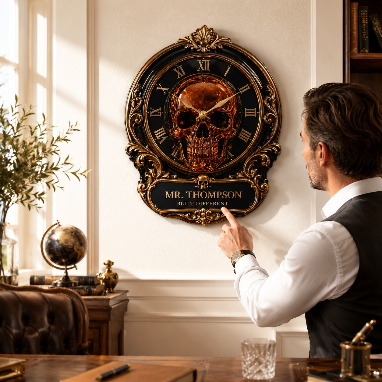 Personalized Luxury Skull Custom Name Wall Clock — personalized with a custom name