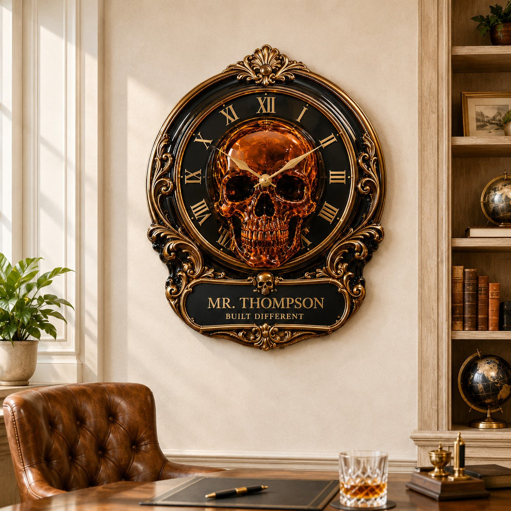 Personalized Luxury Skull Custom Name Wall Clock — personalized with a custom name