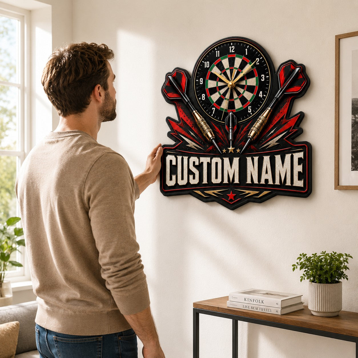 Darts Game Custom Name Wall Clock — personalized with a custom name