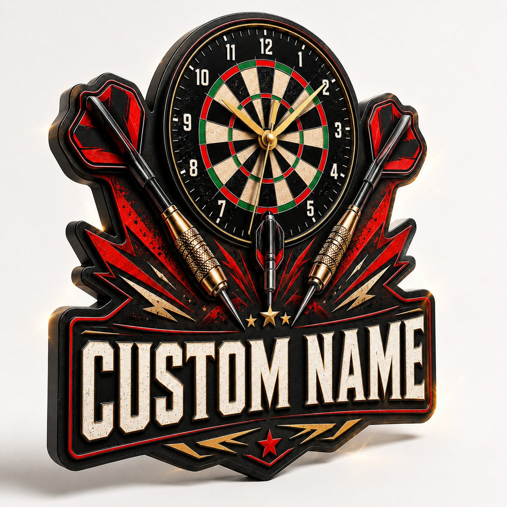 Darts Game Custom Name Wall Clock — personalized with a custom name