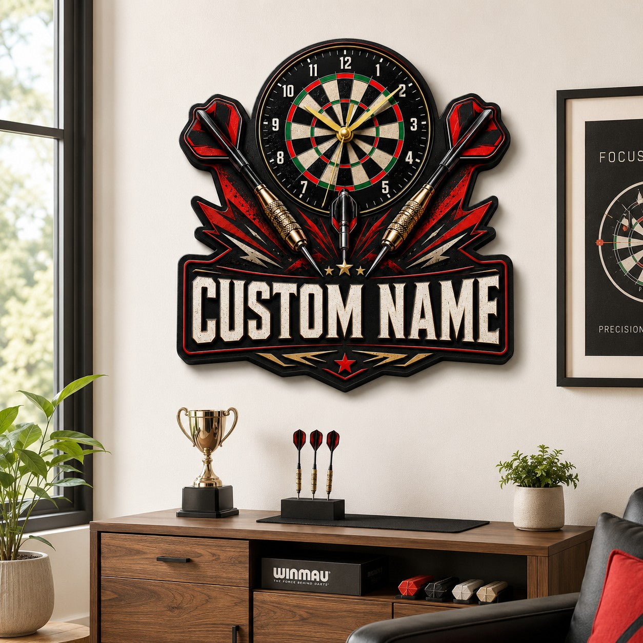 Darts Game Custom Name Wall Clock — personalized with a custom name