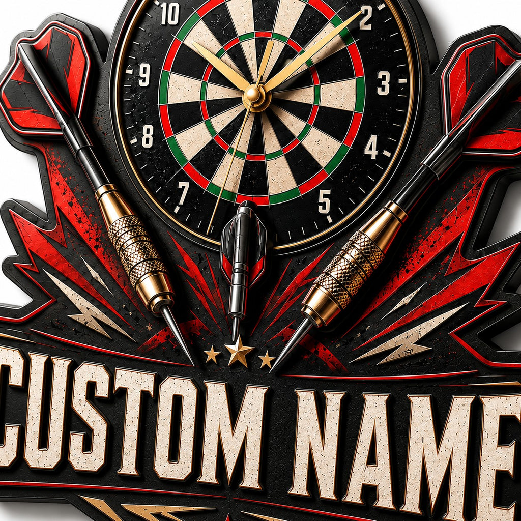 Darts Game Custom Name Wall Clock — personalized with a custom name
