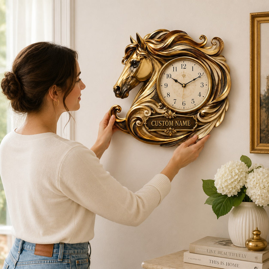 Horse enthusiasts Custom Name Wall Clock — personalized with a custom name