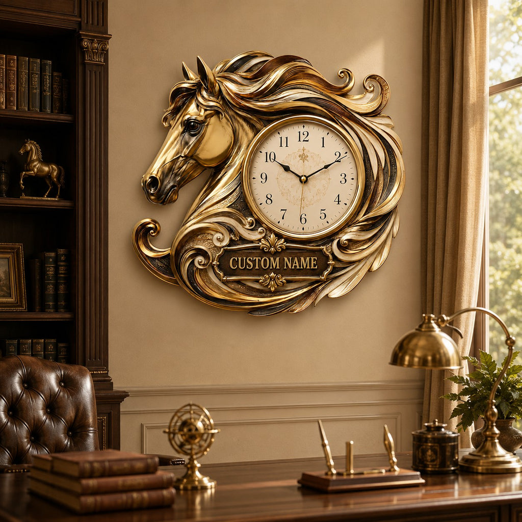 Horse enthusiasts Custom Name Wall Clock — personalized with a custom name