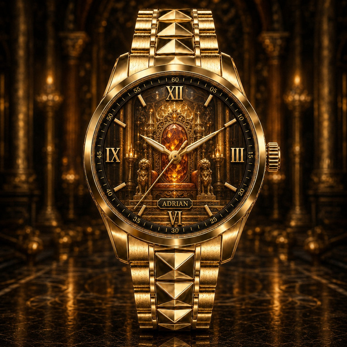 Custom Personalized Amber Crystal Throne Watch — personalized with a custom name