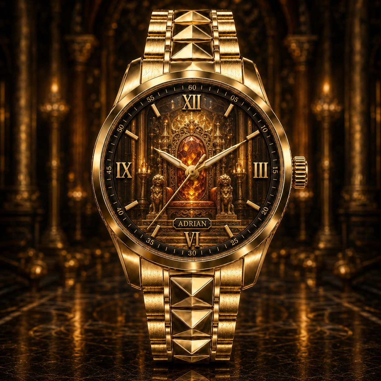 Custom Personalized Amber Crystal Throne Watch — personalized with a custom name