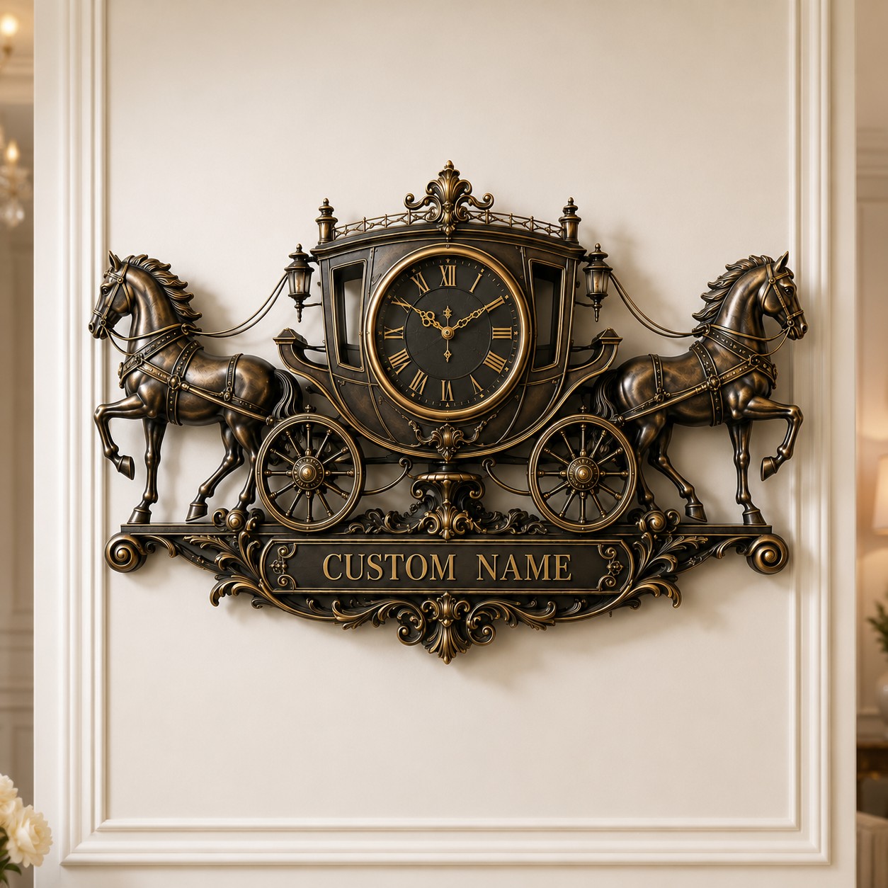 Royal carriage Custom Name Wall Clock — personalized with a custom name
