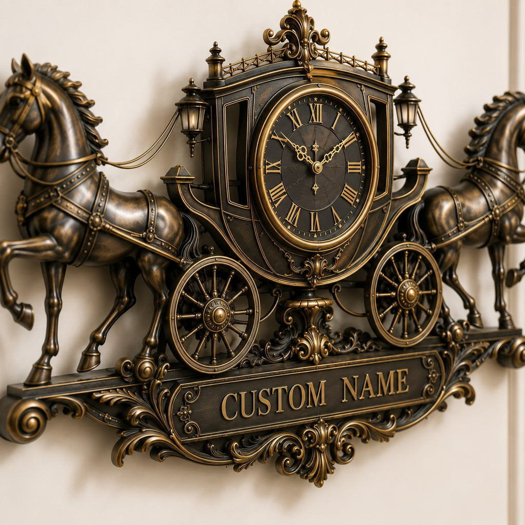 Royal carriage Custom Name Wall Clock — personalized with a custom name