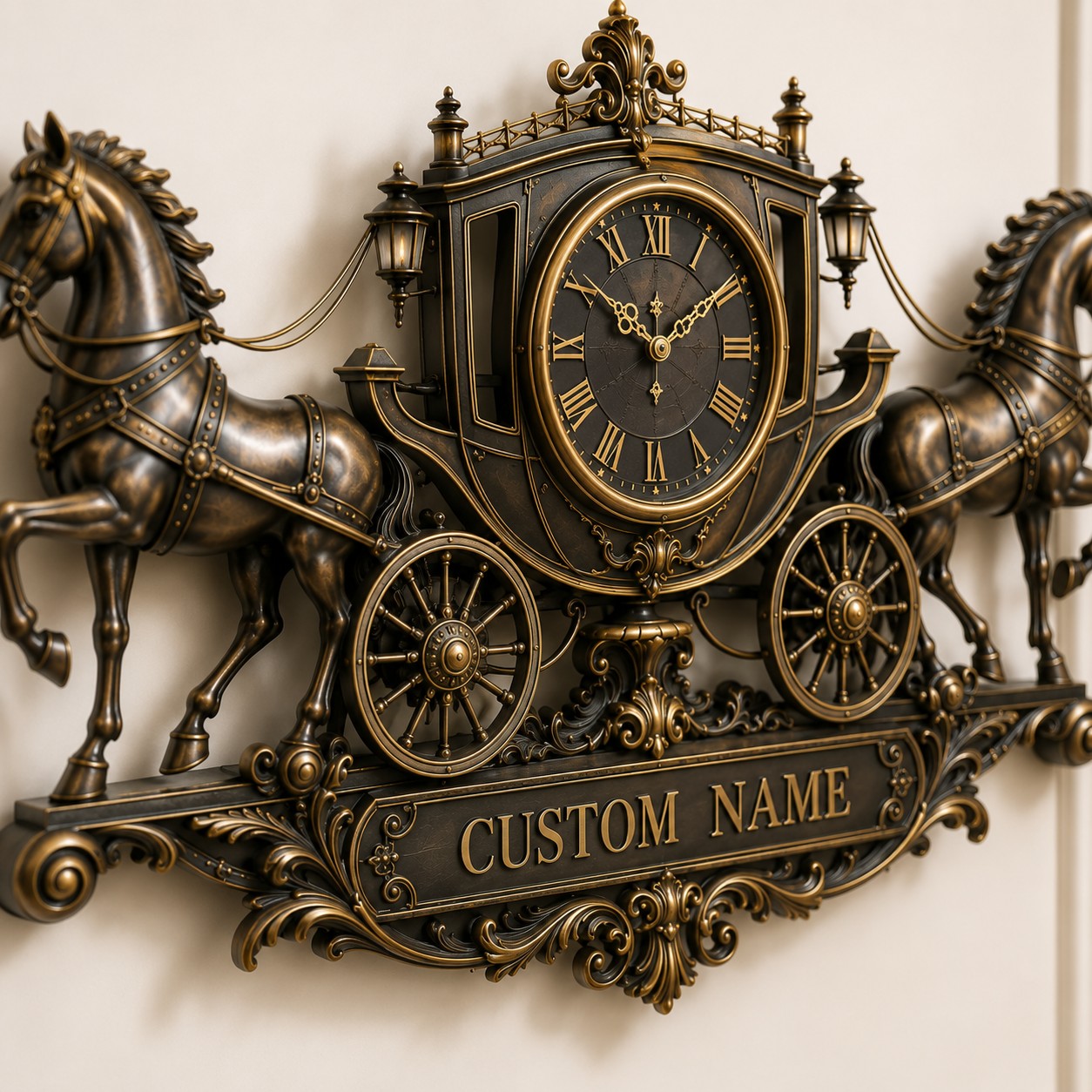 Royal carriage Custom Name Wall Clock — personalized with a custom name