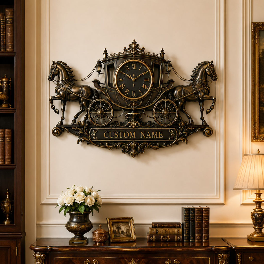 Royal carriage Custom Name Wall Clock — personalized with a custom name