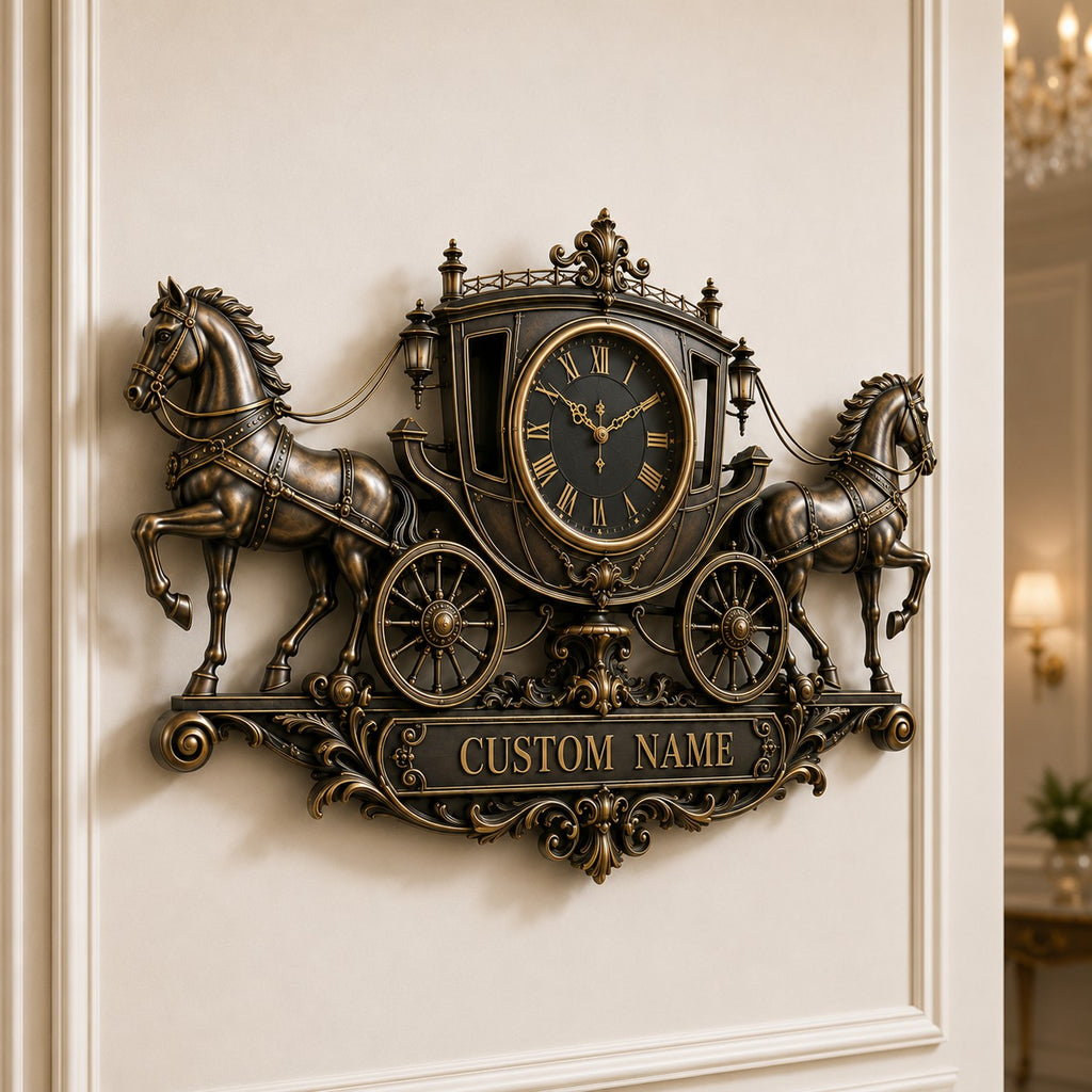 Royal carriage Custom Name Wall Clock — personalized with a custom name