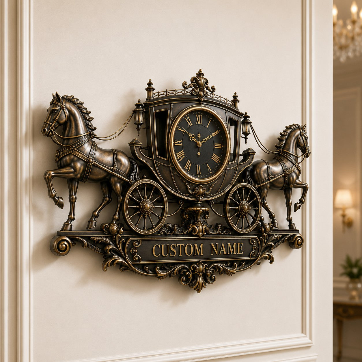 Royal carriage Custom Name Wall Clock — personalized with a custom name