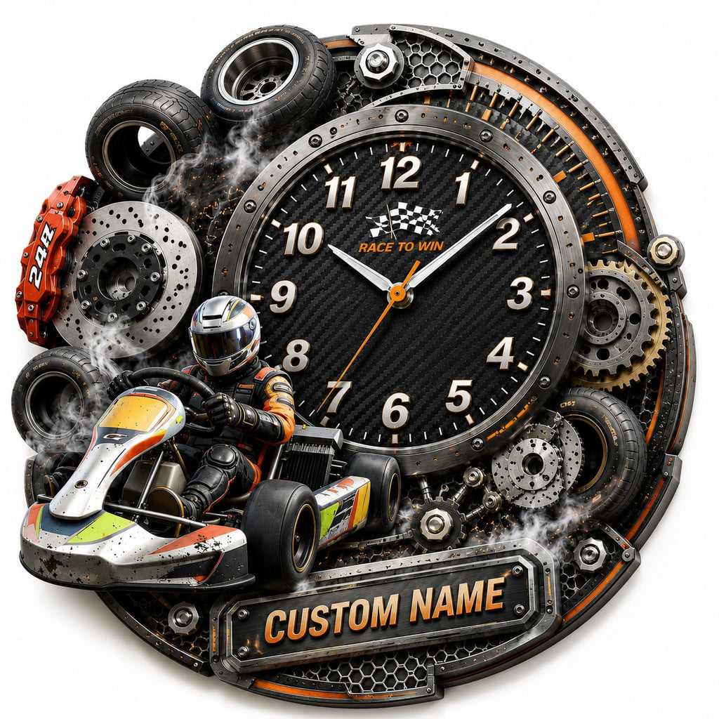 Karting competitors Custom Name Wall Clock — personalized with a custom name