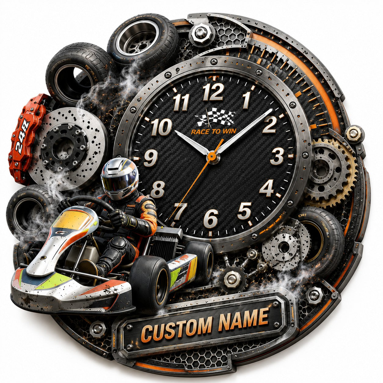 Karting competitors Custom Name Wall Clock — personalized with a custom name