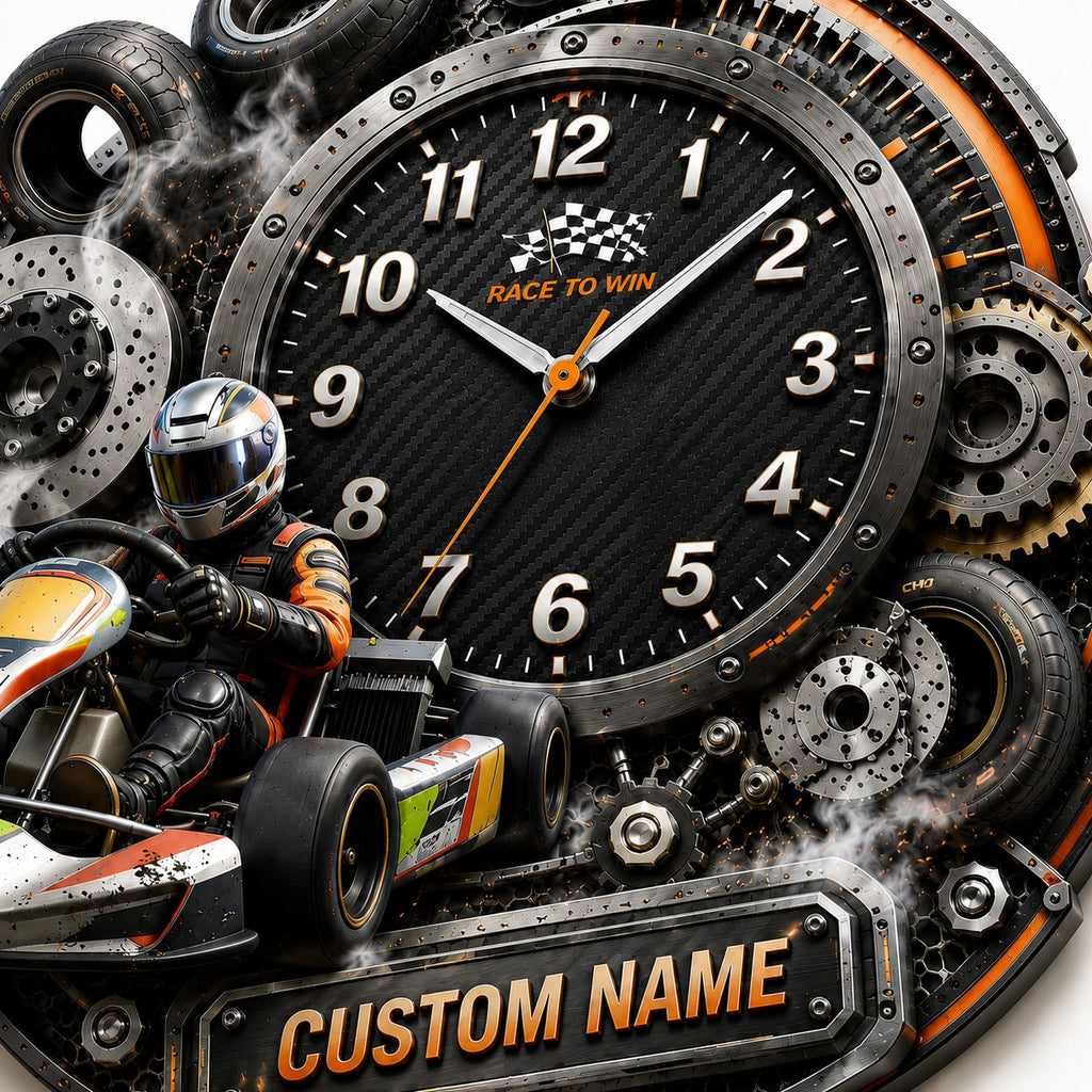 Karting competitors Custom Name Wall Clock — personalized with a custom name
