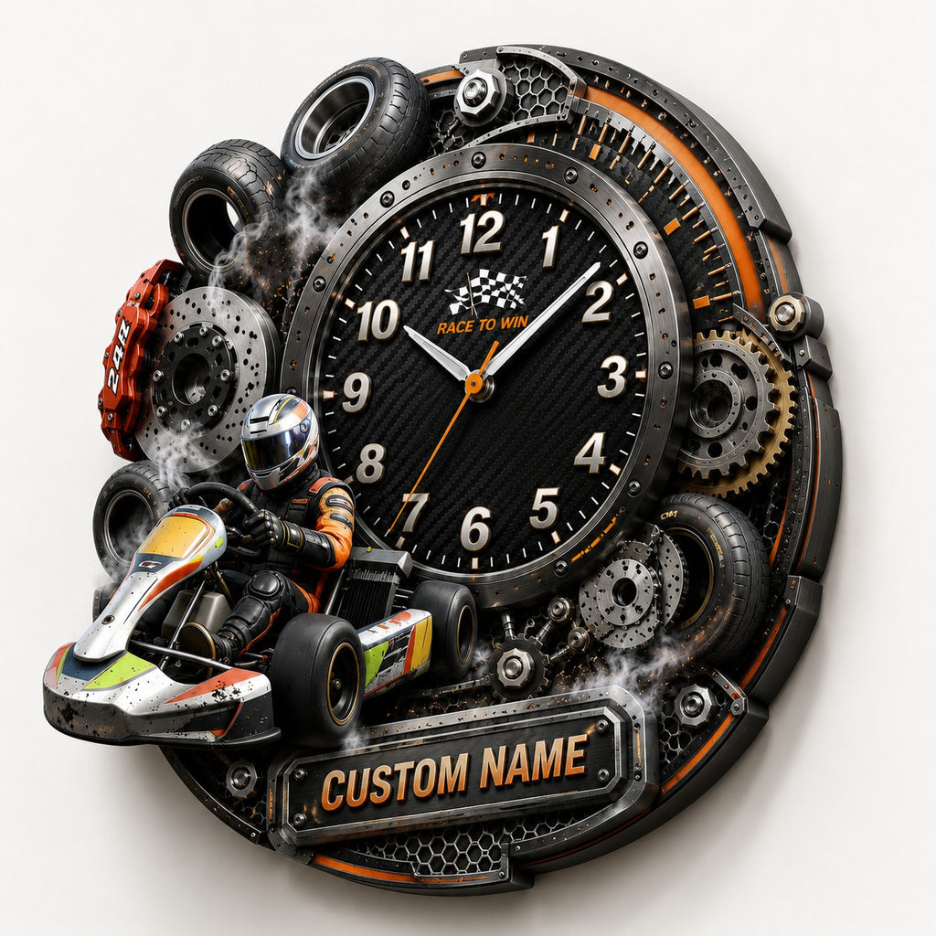 Karting competitors Custom Name Wall Clock — personalized with a custom name