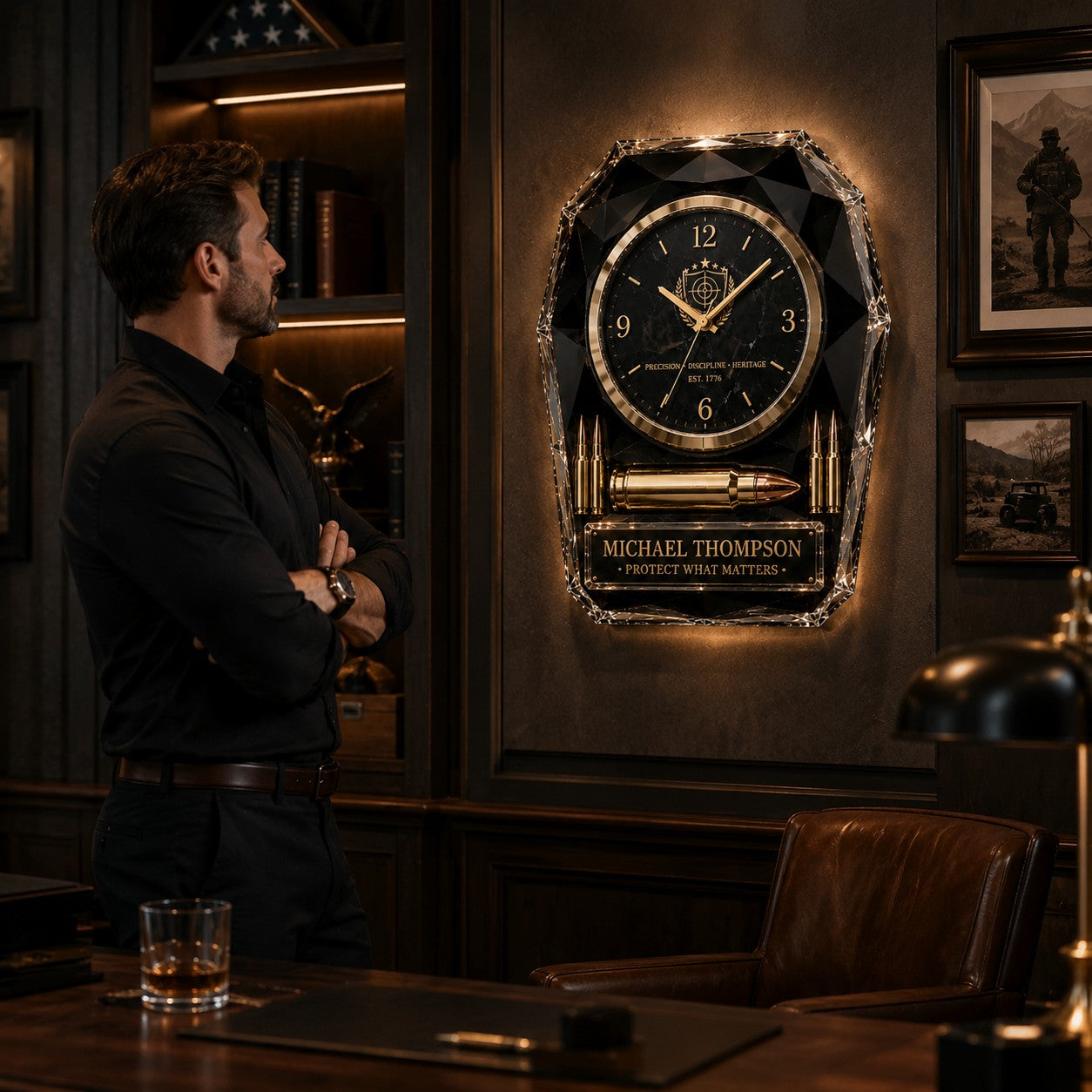 Personalized Tactical Luxury Custom Name Wall Clock — personalized with a custom name