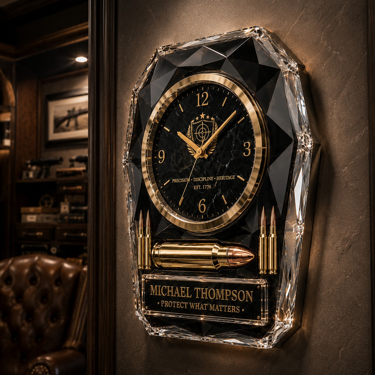 Personalized Tactical Luxury Custom Name Wall Clock — personalized with a custom name