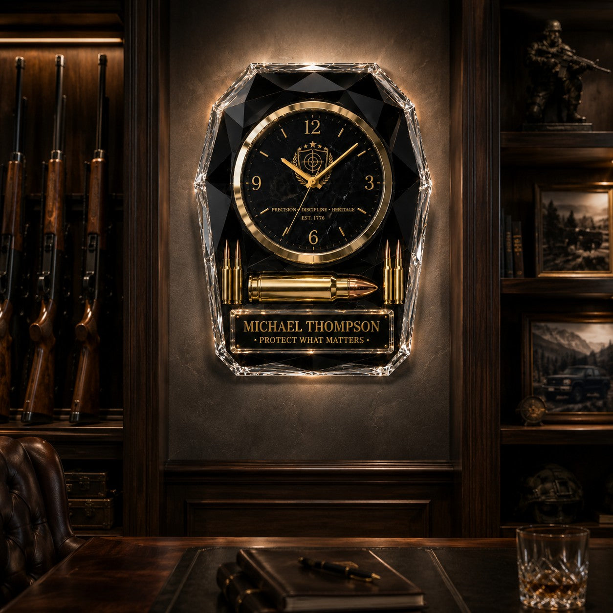 Personalized Tactical Luxury Custom Name Wall Clock — personalized with a custom name