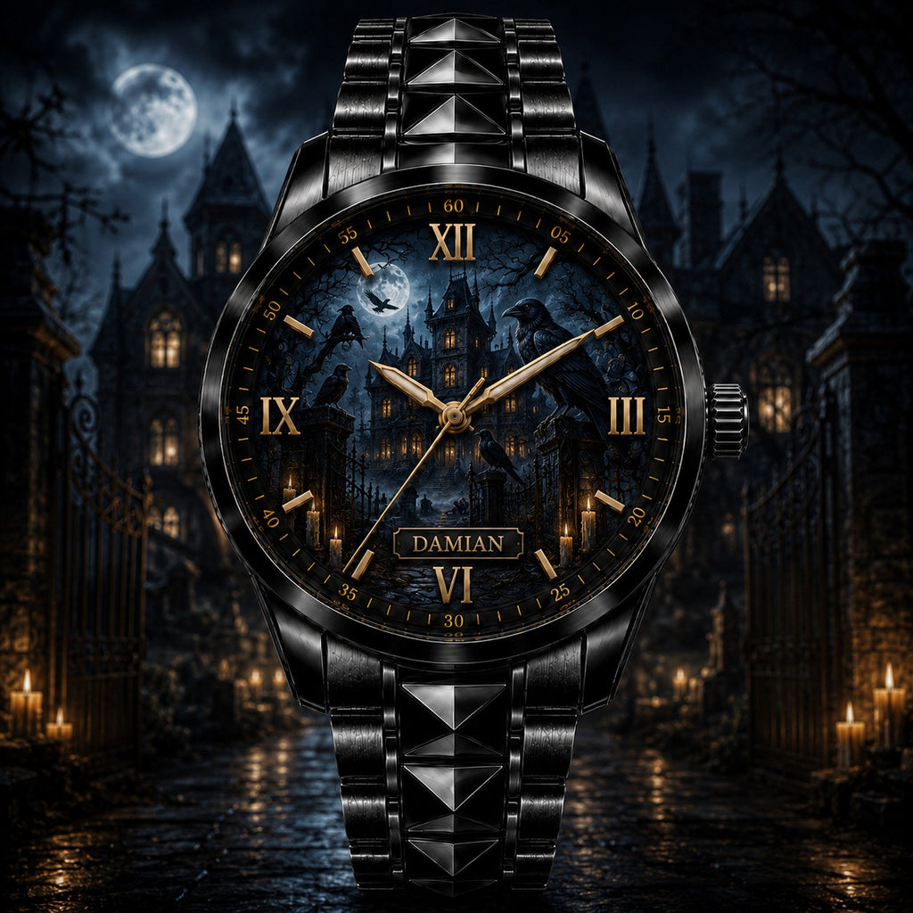 Custom Haunted Raven Manor Watch — personalized with a custom name