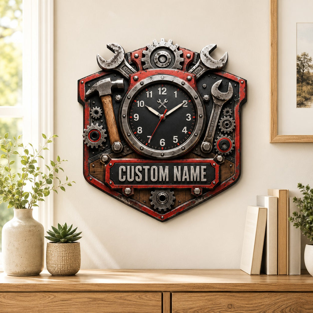 Mechanic Custom Name Wall Clock — personalized with a custom name